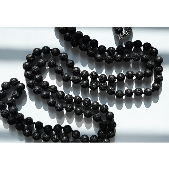 50" Natural 8mm Black Lava Round Bead Necklace