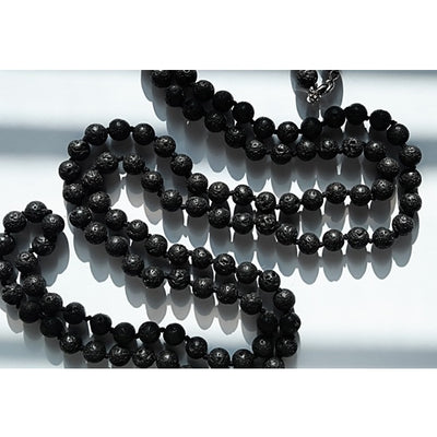 50" Natural 8mm Black Lava Round Bead Necklace