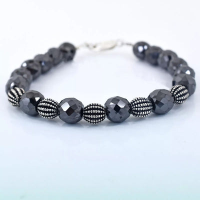 8mm-9mm Black Diamonds Bracelet With Sterling Silver Vintage Beads