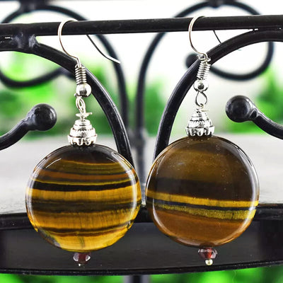 82 Ct Natural Golden Tiger Eye Round Shape Bead Earrings
