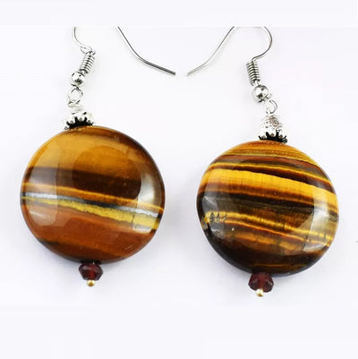 82 Ct Natural Golden Tiger Eye Round Shape Bead Earrings