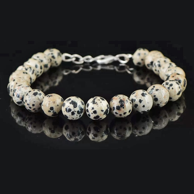 149 Ct All Natural Round Dalmation Jasper Beaded Bracelet