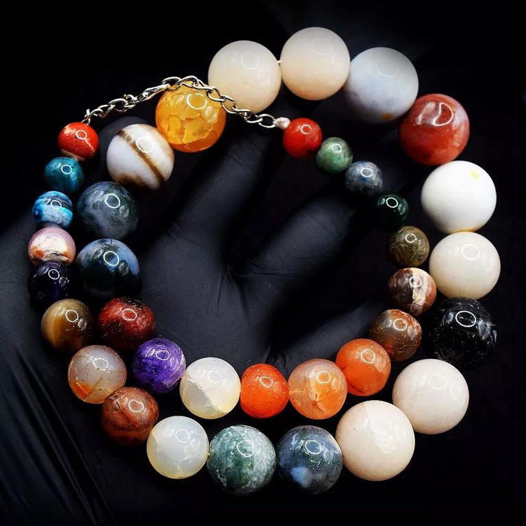 870 Ct Single Strand Multi Color Mix Gem Graduated Round Bead Necklace