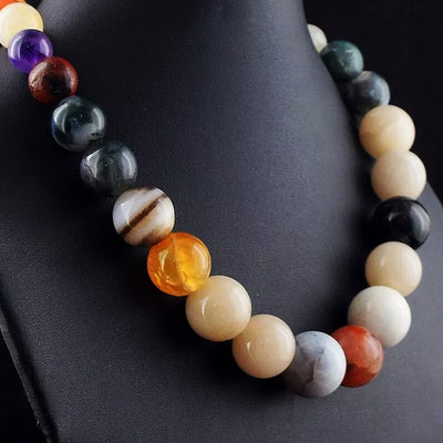 870 Ct Single Strand Multi Color Mix Gem Graduated Round Bead Necklace