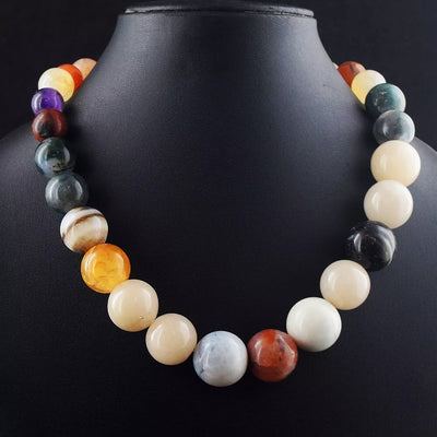 870 Ct Single Strand Multi Color Mix Gem Graduated Round Bead Necklace