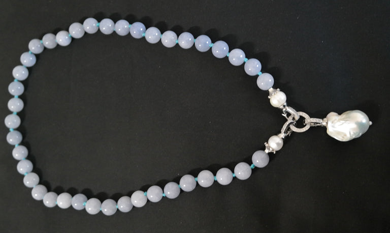 Lavender Aquamarine Gemstone Beads with White Keshi Baroque Pearl Pendant