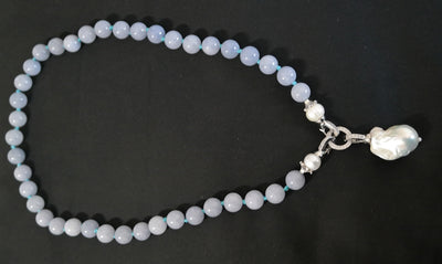 Lavender Aquamarine Gemstone Beads with White Keshi Baroque Pearl Pendant