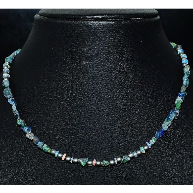 Striking Black Ethiopian Opal Necklace 19"