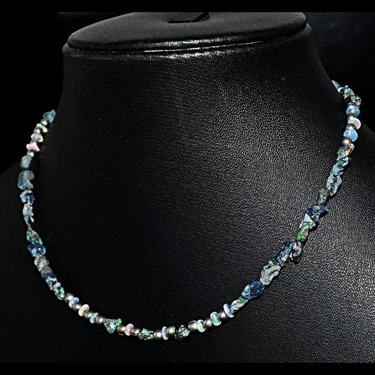 Striking Black Ethiopian Opal Necklace 19"