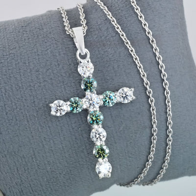 5 Ct Blue & White Diamond Solitaire Cross Pendant