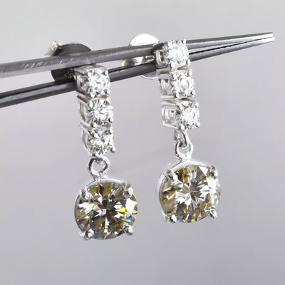 8.50 Ct Off White Diamond Solitaire Dangler Earrings