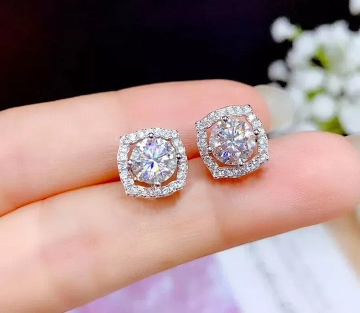 4.60 Ct Round Cut Off White Diamond Solitaire Stud Halo Earrings