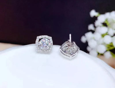 4.60 Ct Round Cut Off White Diamond Solitaire Stud Halo Earrings